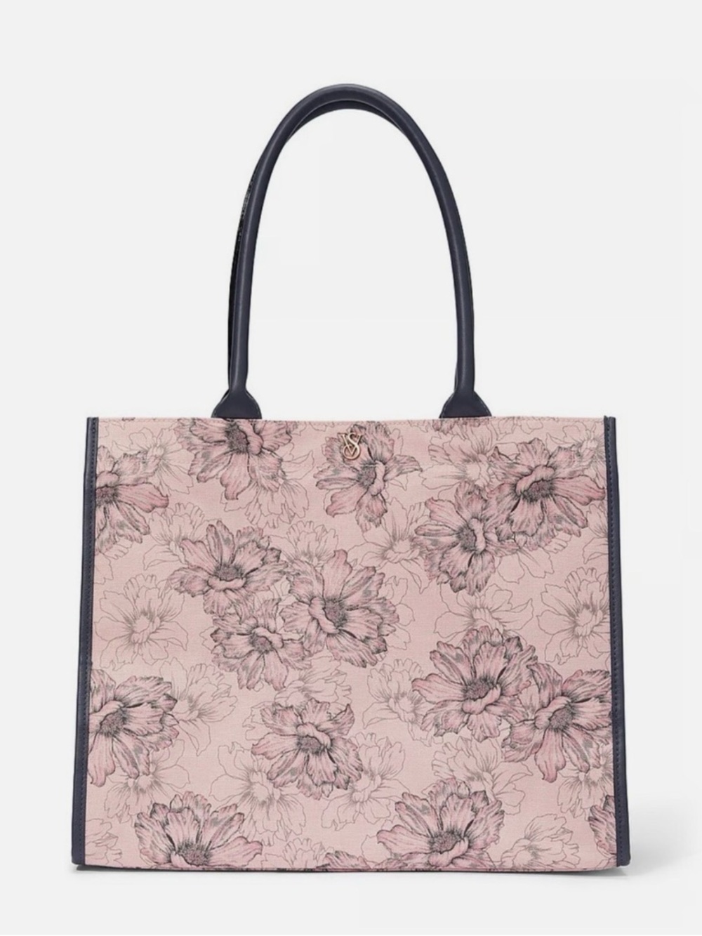 Victoria's Secret Pink Floral Tote with Navy Trim